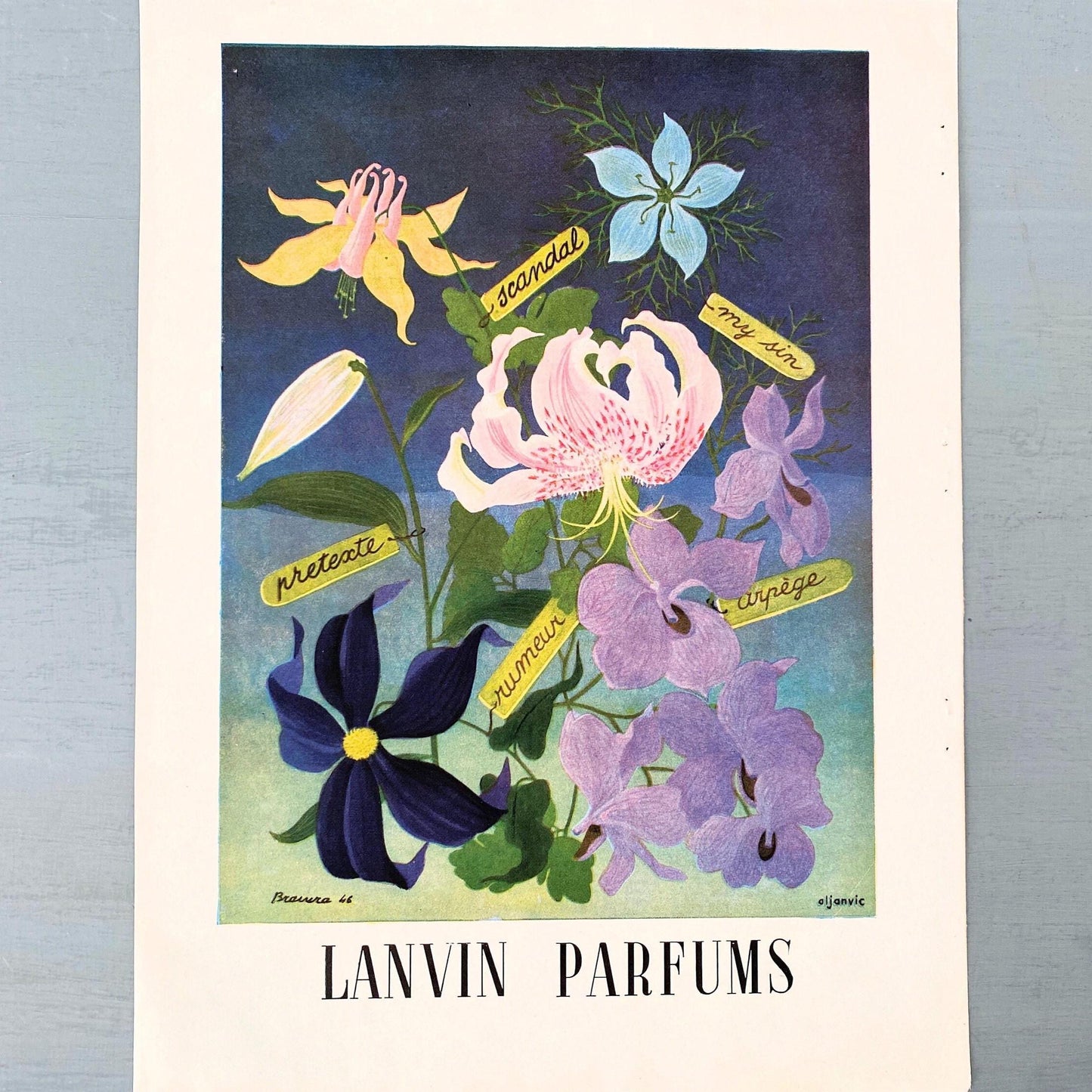 Authentic 1950s French Vintage Lanvin Perfume Advertisement Print