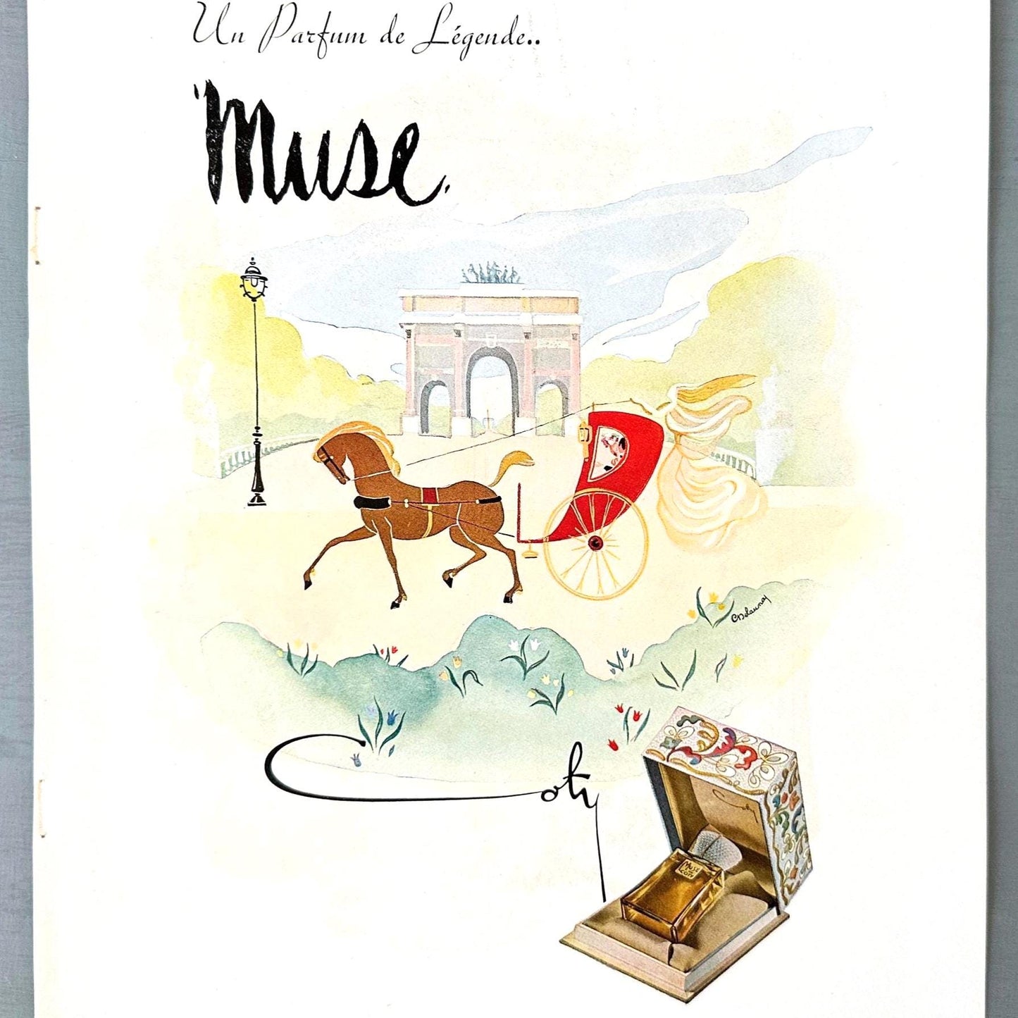 Authentic 1940s Vintage Coty Muse Perfume Bottle Advertisement Print - Original French Magazine Page