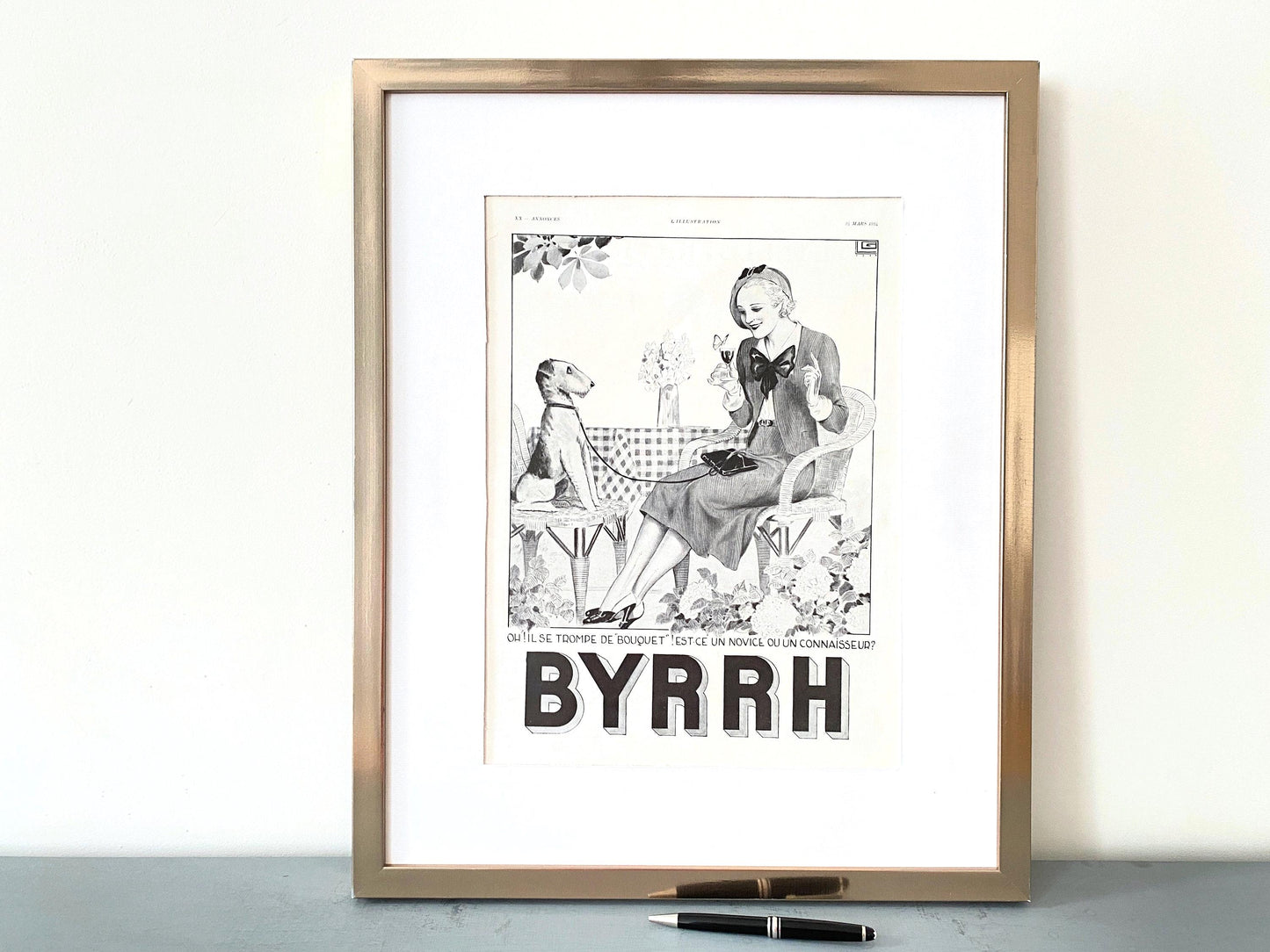 Authentic 1930s Vintage Byrrh Aperitif Funny Advertising Print with Terrier Dog