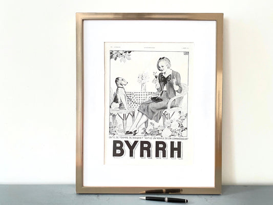 Authentic 1930s Vintage Byrrh Aperitif Funny Advertising Print with Terrier Dog