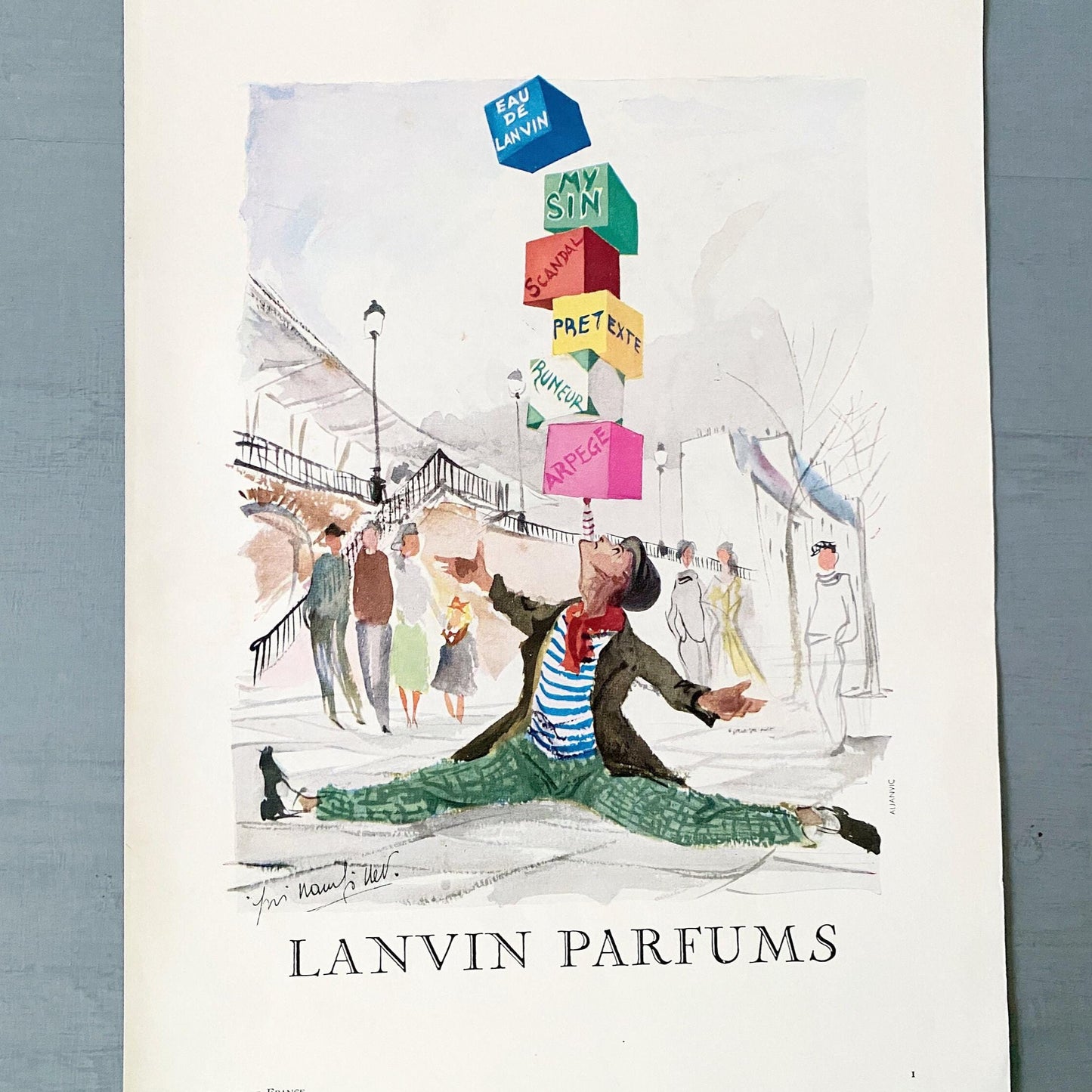 Authentic French 1950s Vintage Lanvin Perfume Advertisement Print from Vogue Magazine