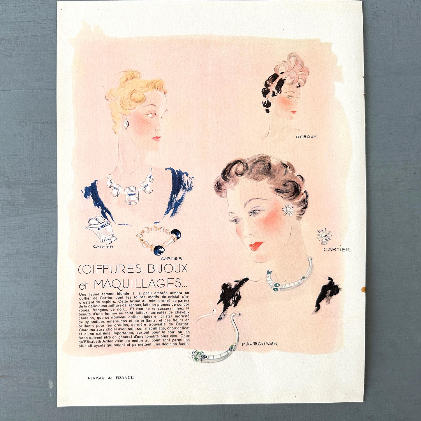 Original 1950s Vintage Cartier Jewellery Advertisement Poster from Authentic French Magazine