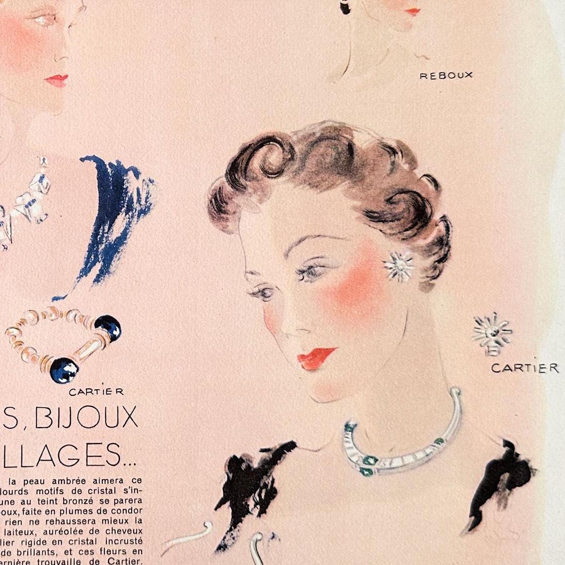 Original 1950s Vintage Cartier Jewellery Advertisement Poster from Authentic French Magazine