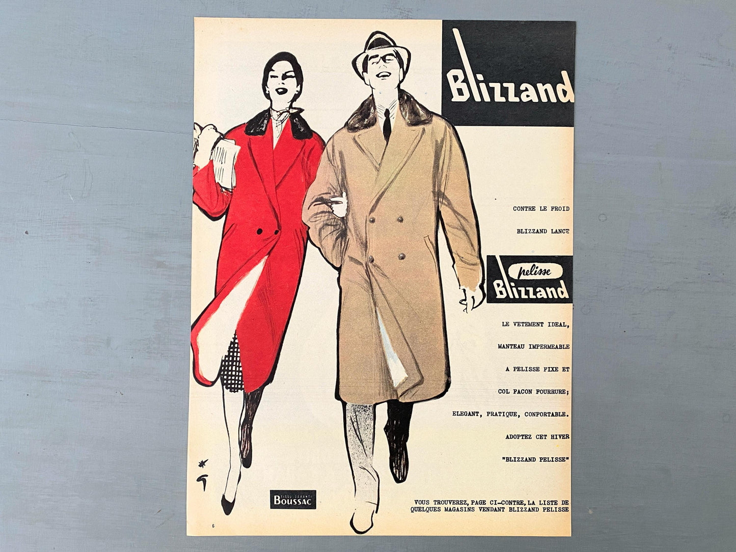 Original 1950s Vintage Rene Gruau Fashion Ad Print: Parisian Style Wall Art Poster