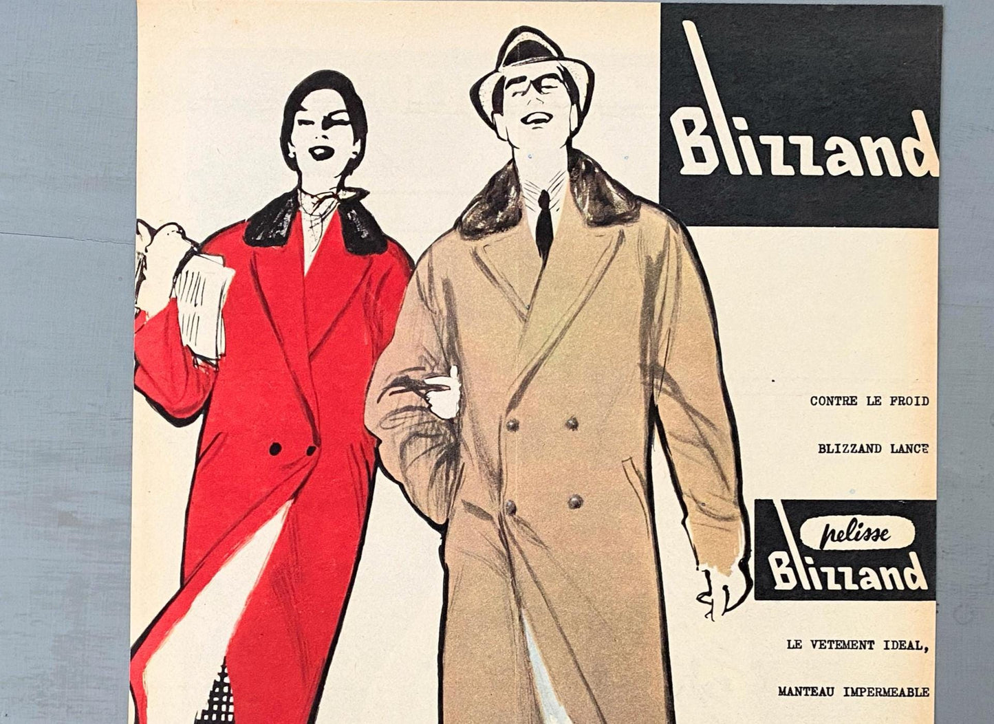 Original 1950s Vintage Rene Gruau Fashion Ad Print: Parisian Style Wall Art Poster