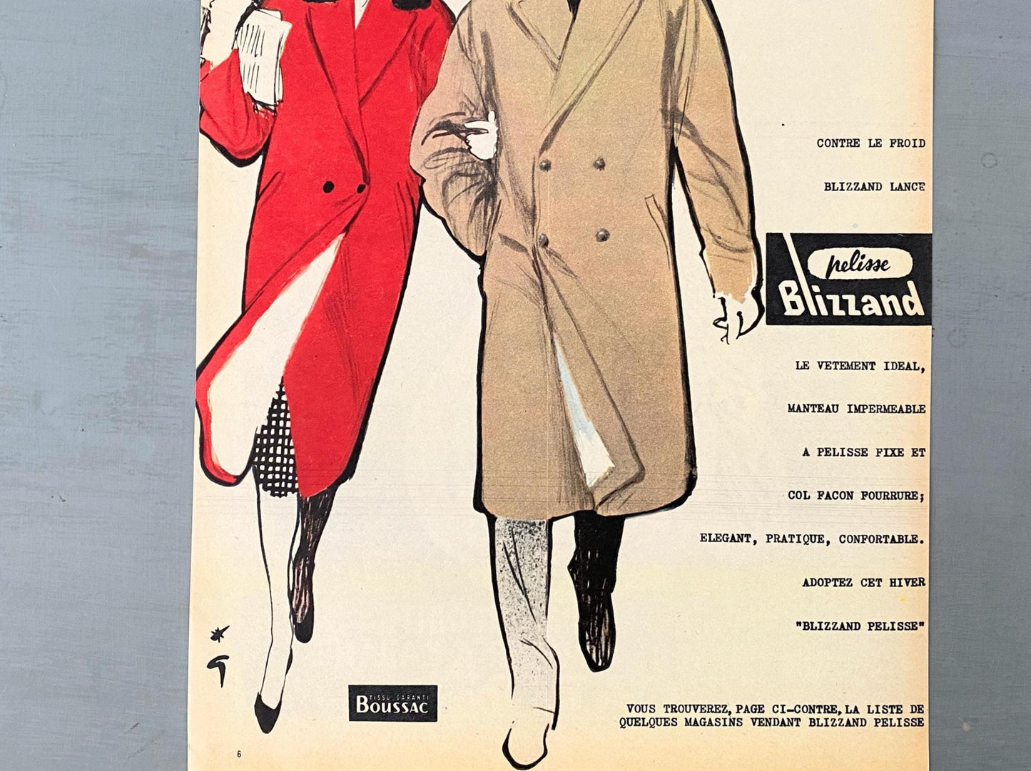 Original 1950s Vintage Rene Gruau Fashion Ad Print: Parisian Style Wall Art Poster