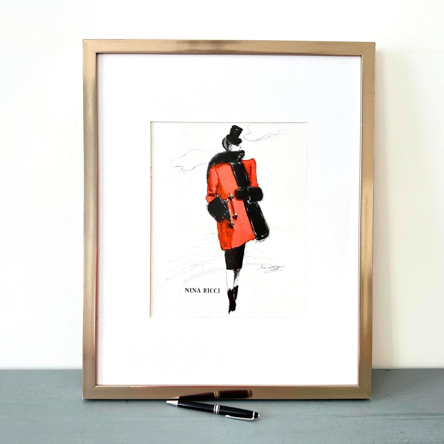 Authentic 1950s Vintage Nina Ricci Fashion Illustration Poster: French Haute Couture Magazine Print