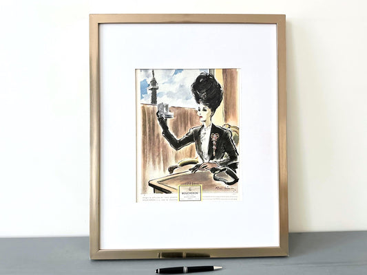 Authentic 1940s Vintage Boucheron Jewelry Ad Print: Pierre Simon Paris Illustration, Mid-Century Fashion Poster