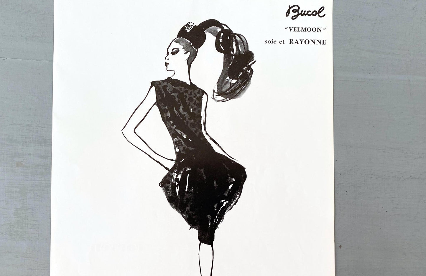 Authentic 1950s Vintage Yves Saint Laurent Fashion Illustration Poster: French Haute Couture Magazine Print
