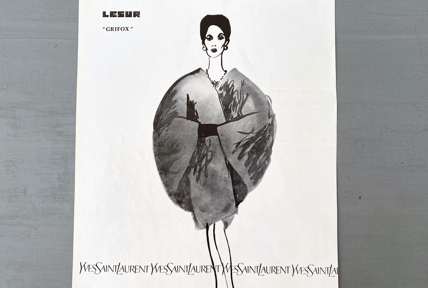 Authentic 1950s Vintage Yves Saint LaurentHaute Couture Illustration Poster: French Fashion Magazine Print
