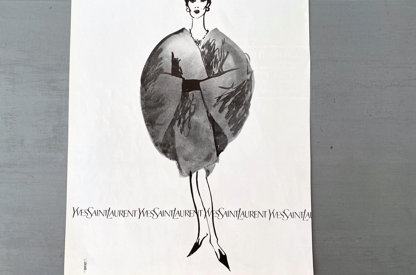 Authentic 1950s Vintage Yves Saint LaurentHaute Couture Illustration Poster: French Fashion Magazine Print