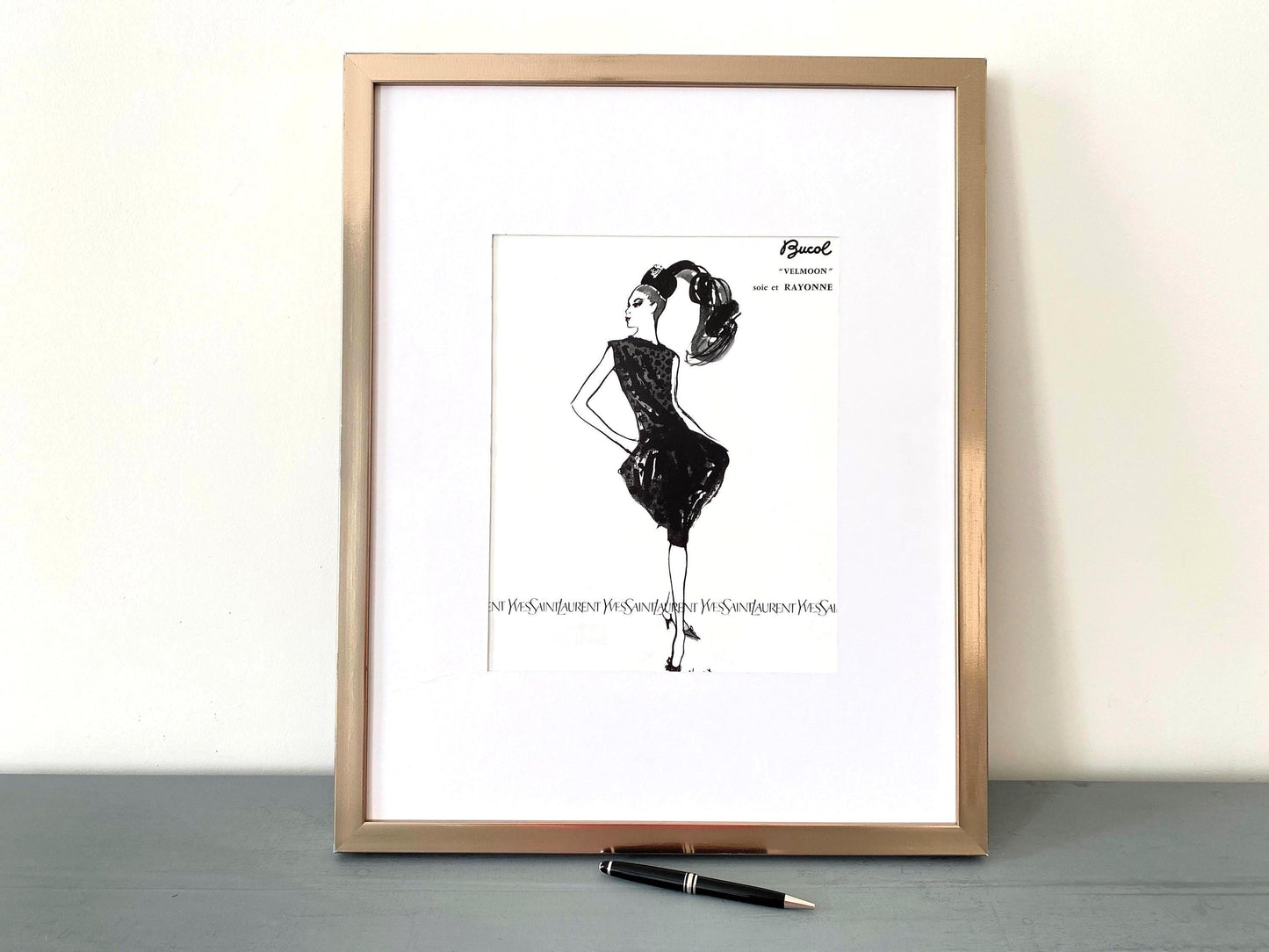 Authentic 1950s Vintage Yves Saint Laurent Fashion Illustration Poster: French Haute Couture Magazine Print