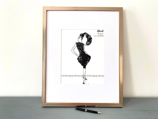 Authentic 1950s Vintage Yves Saint Laurent Fashion Illustration Poster: French Haute Couture Magazine Print