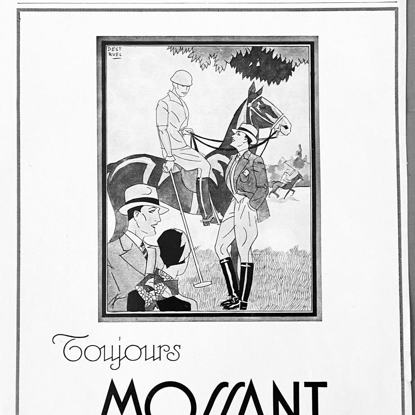 Authentic 1920s Vintage Man Hat Mossant Advertisement Poster from Original French Magazine