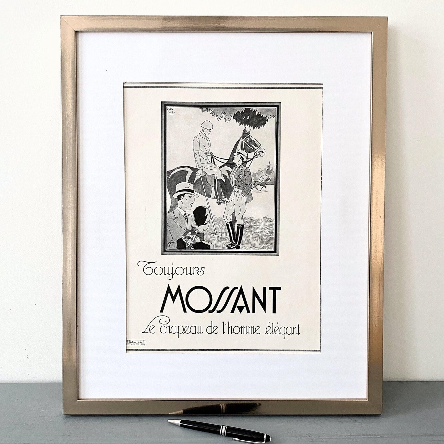 Authentic 1920s Vintage Man Hat Mossant Advertisement Poster from Original French Magazine