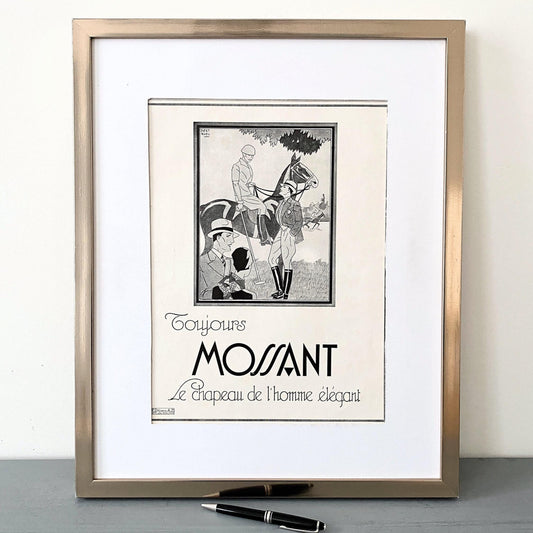 Authentic 1920s Vintage Man Hat Mossant Advertisement Poster from Original French Magazine