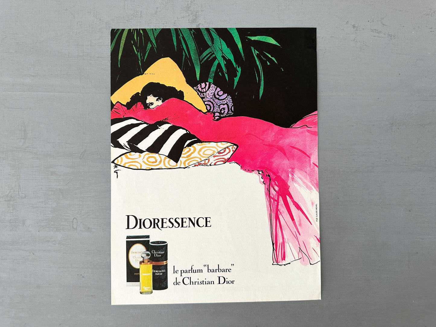 Authentic 1980s  Vintage Dior Perfume Bottle Advertisement Poster by Rene Gruau - Original Magazine Page