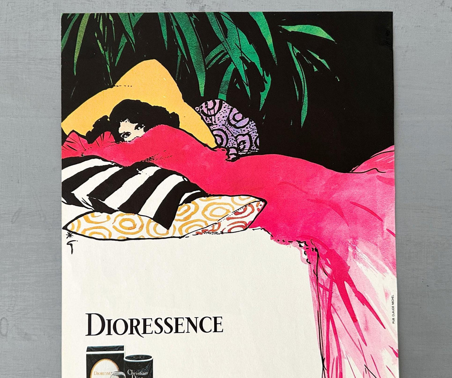 Authentic 1980s  Vintage Dior Perfume Bottle Advertisement Poster by Rene Gruau - Original Magazine Page