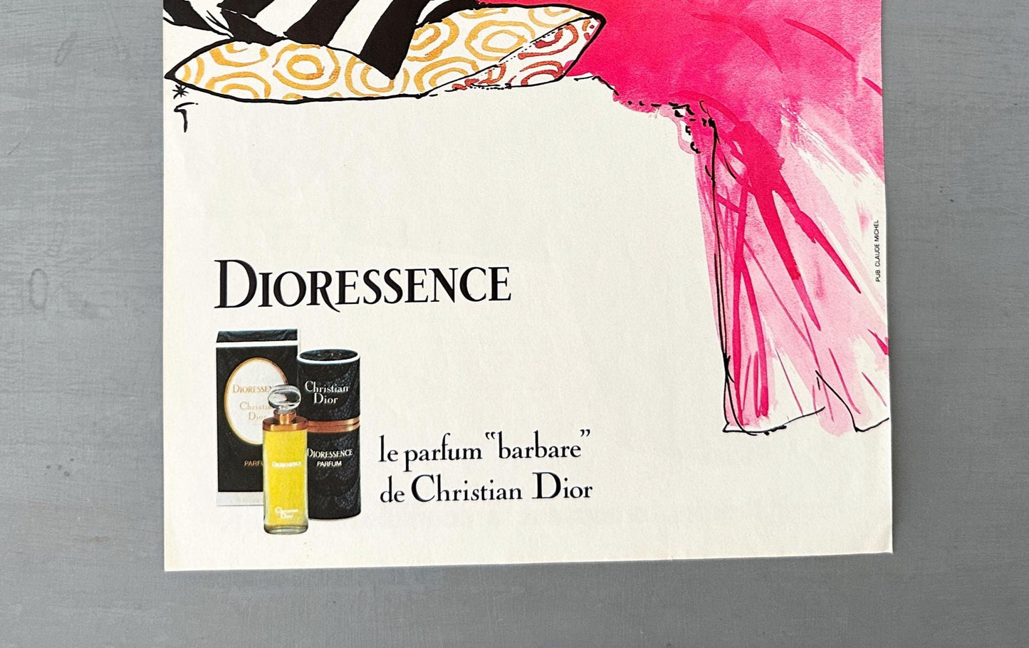 Authentic 1980s  Vintage Dior Perfume Bottle Advertisement Poster by Rene Gruau - Original Magazine Page