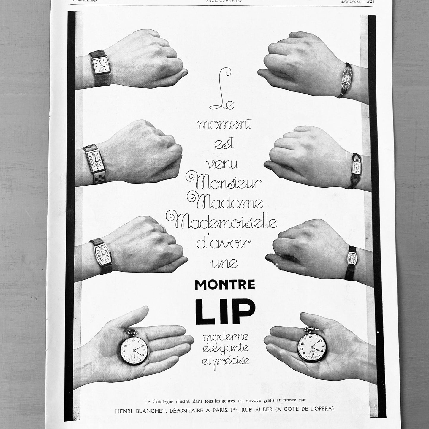Authentic 1930s Vintage French Watch LIP Advertisement Print from Original Magazine