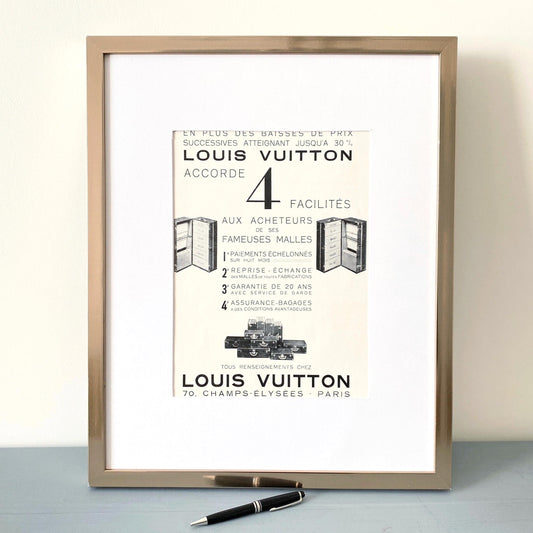 Authentic 1930s Vintage Louis Vuitton Advertisement Wall Art Poster - Original Page from French Magazine