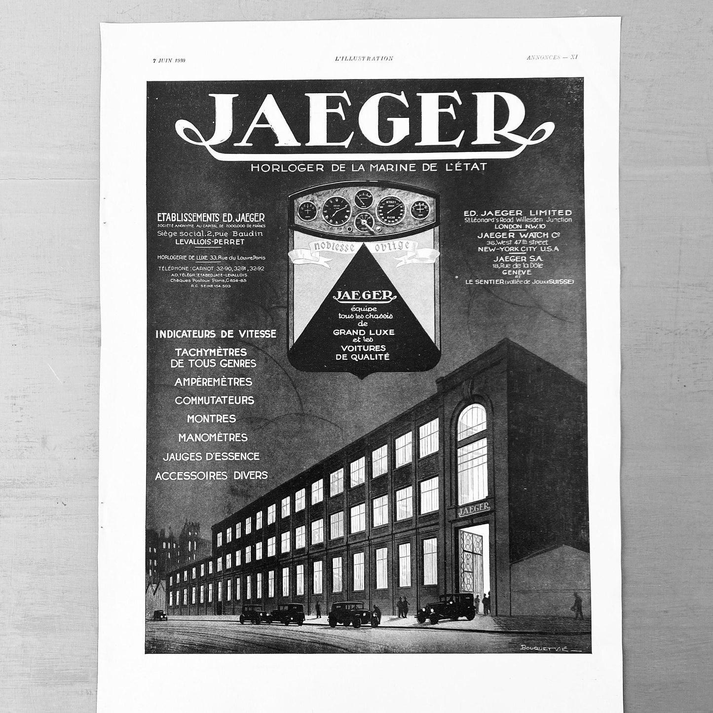 Authentic 1930s Vintage Jaeger Swiss Watch Advertisement Poster