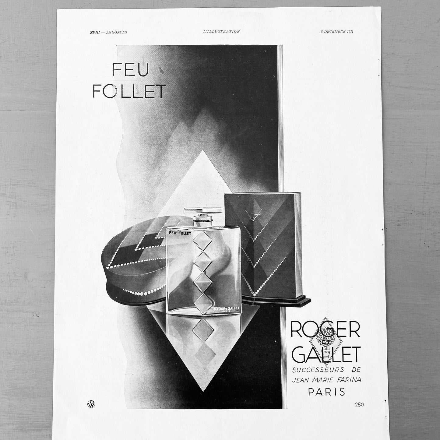 Authentic 1930s French Vintage Roger Gallet Perfume Advertisement Poster