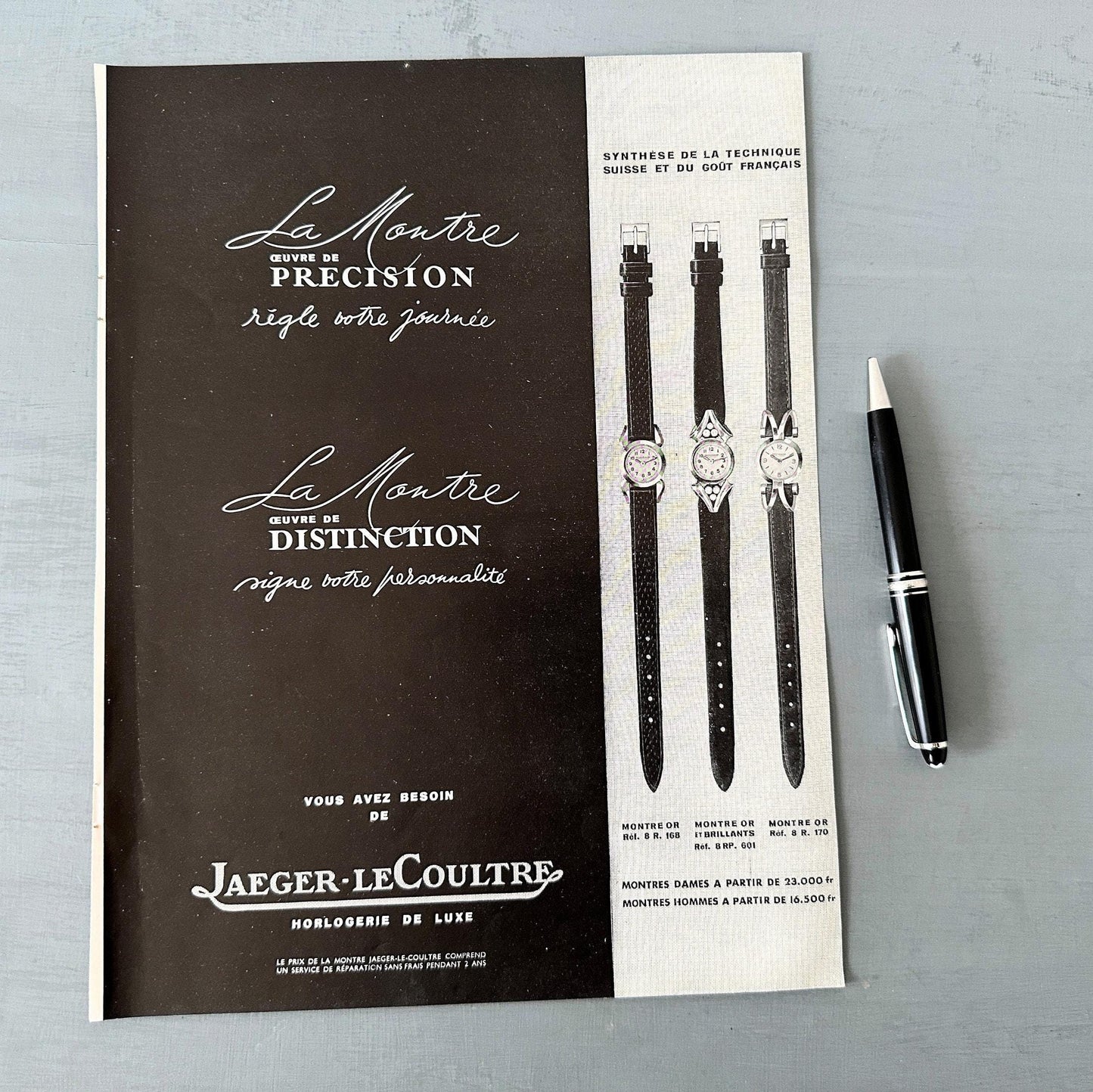 Authentic 1950s Vintage Jaeger Lecoultre Swiss Watch Advertisement Print from French Magazine
