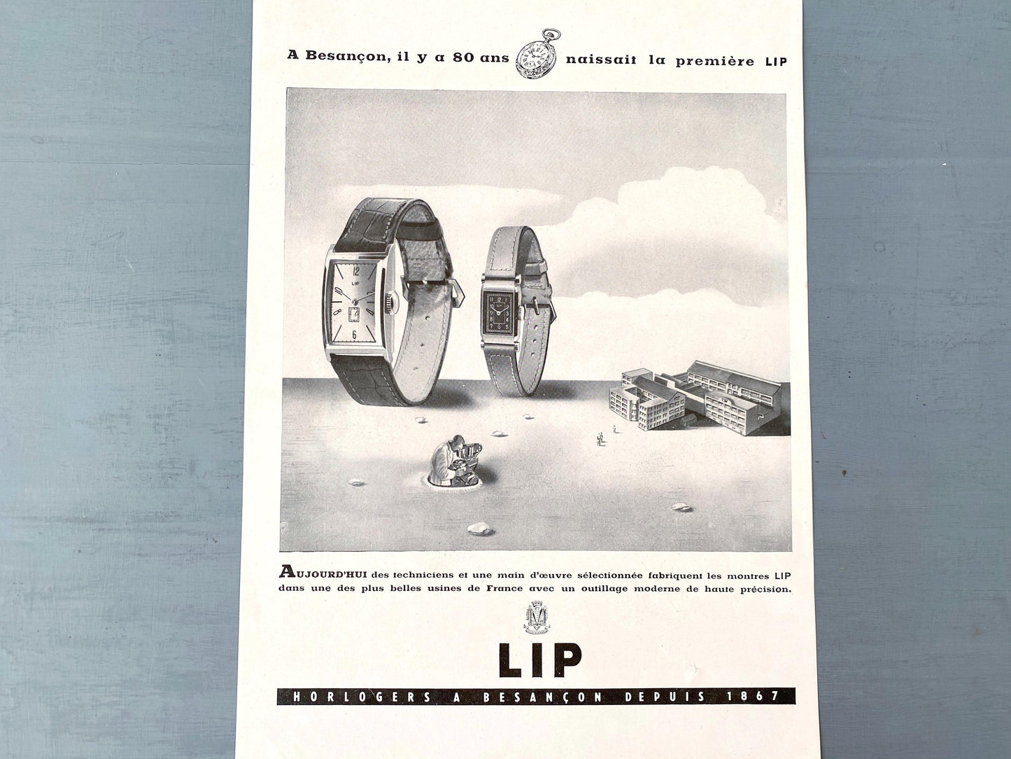 Authentic 1940s Vintage French Lip Watch Ad Poster, Original Surrealism Wall Art Print