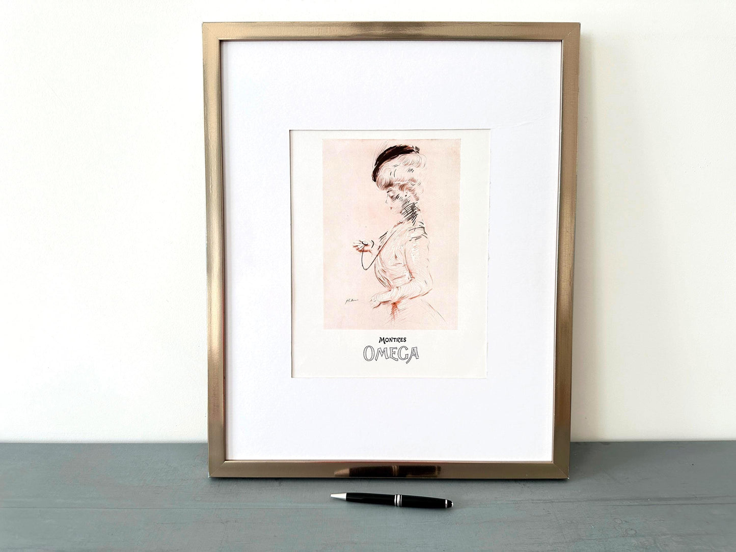 Authentic 1950s Vintage Omega Watch Ad Poster, Art Nouveau — Belle Epoque Wall Art Print