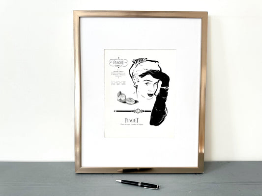 Authentic 1950s Vintage Piaget Watch Ad Poster, French Boheme Style Wall Art Decor