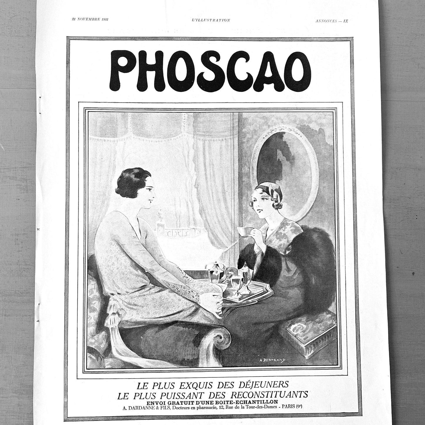 Original French 1930s Vintage Food Phoscao Advertisement Wall Poster