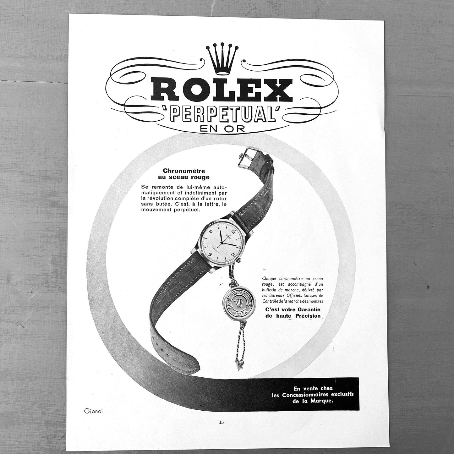 Rare Authentic 1950s vintage Rolex Perpetual Watch Advertisement Print