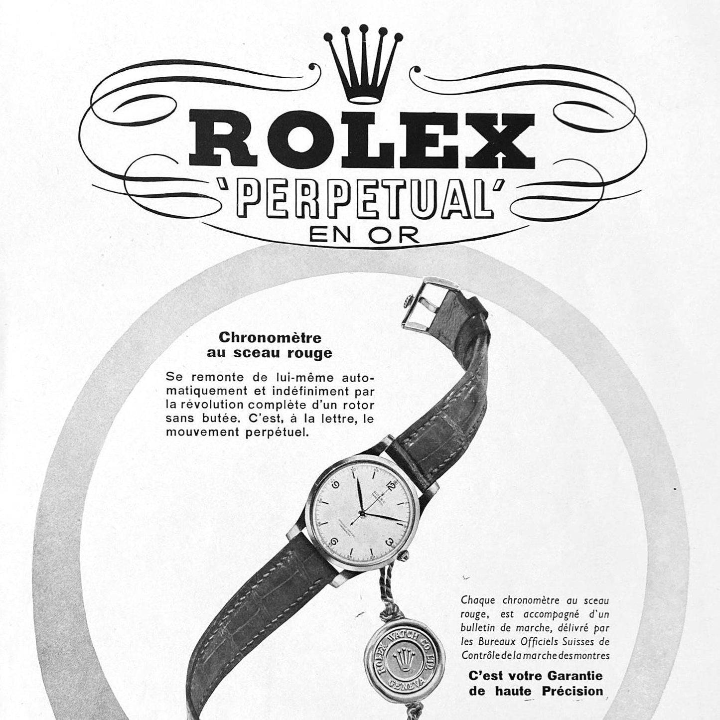 Rare Authentic 1950s vintage Rolex Perpetual Watch Advertisement Print