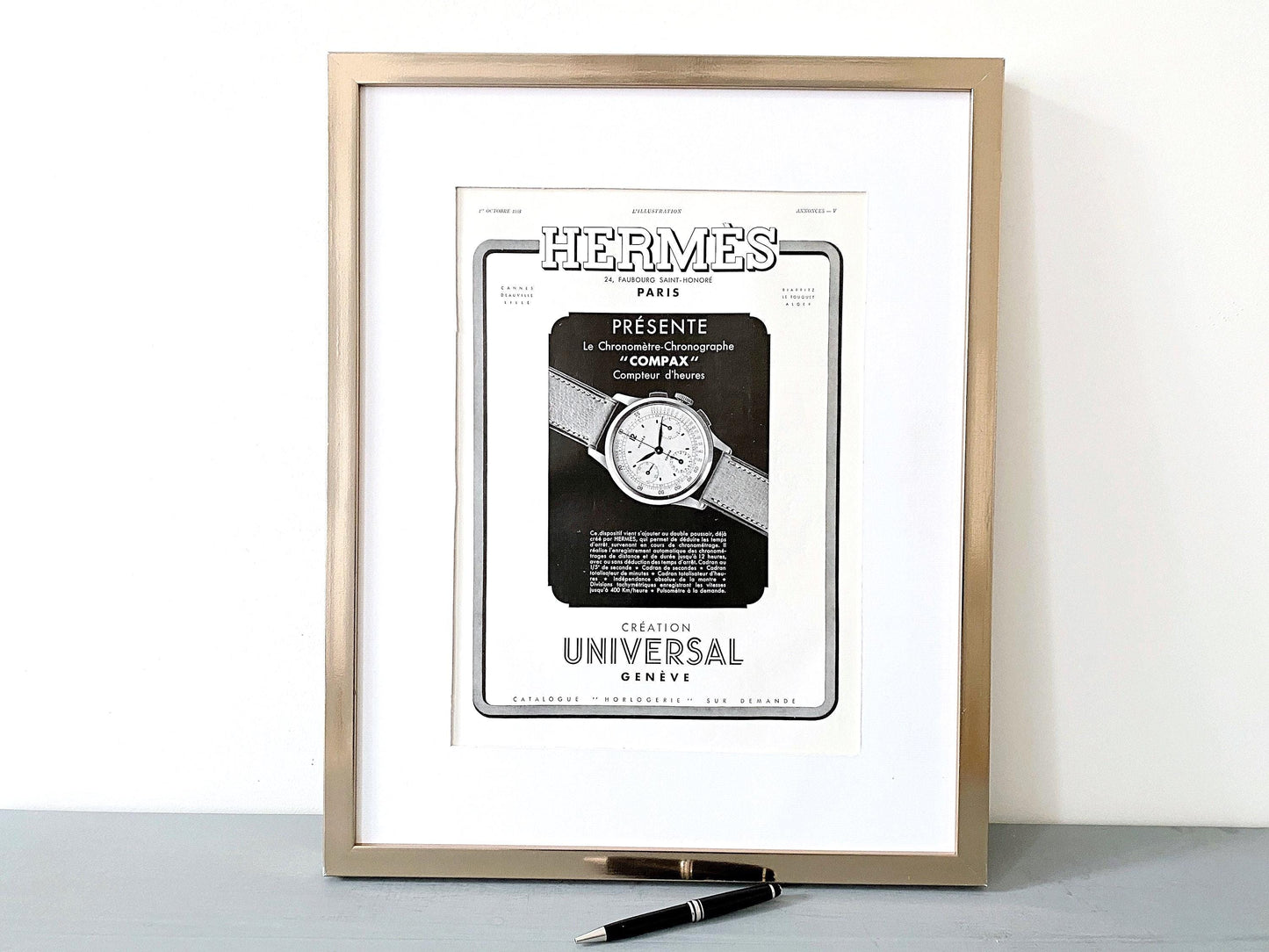 Authentic 1930s Vintage Hermes Watch Ad Print: Original French Luxury Poster
