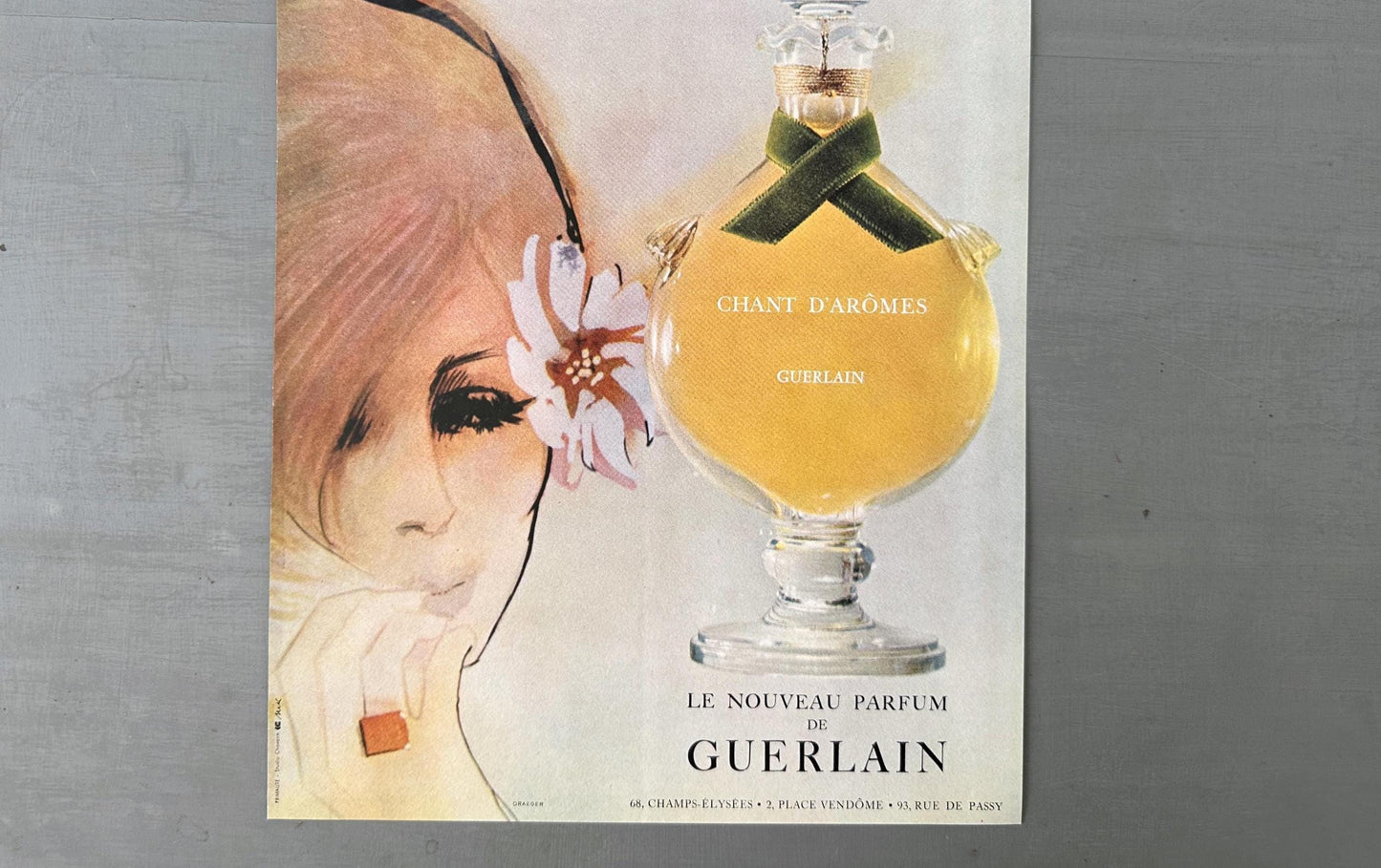 Original 1960s French Vintage Guerlain Perfume Ad Poster - Boheme Paris Woman Print
