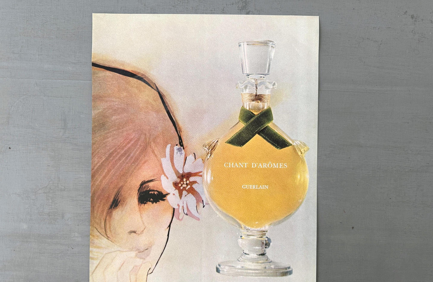 Original 1960s French Vintage Guerlain Perfume Ad Poster - Boheme Paris Woman Print