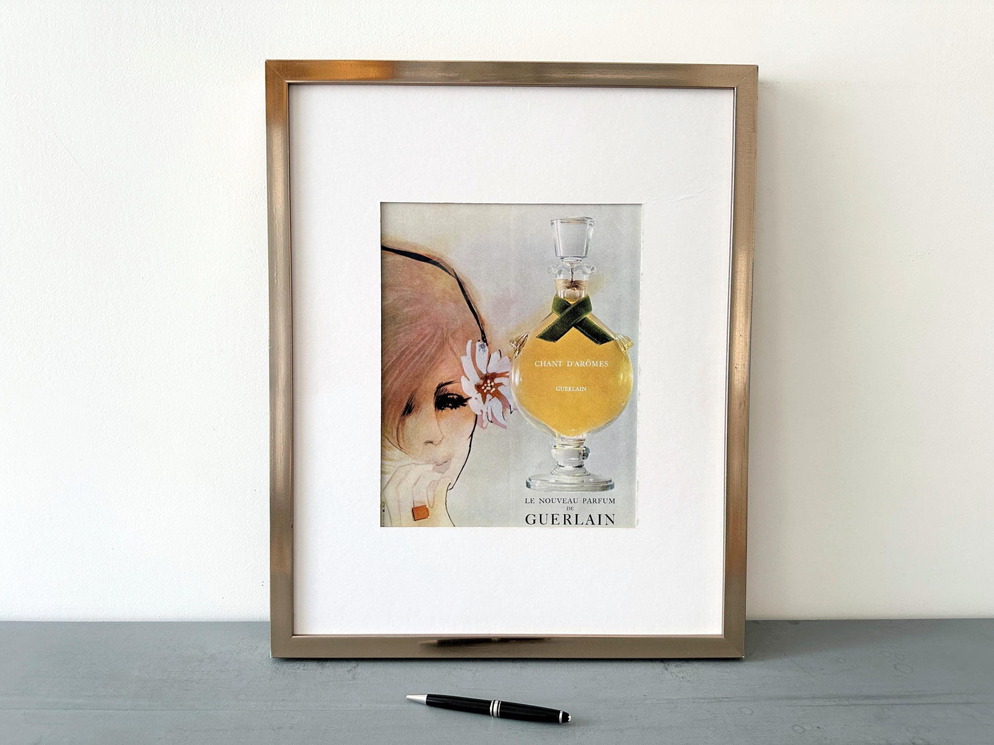 Original 1960s French Vintage Guerlain Perfume Ad Poster - Boheme Paris Woman Print