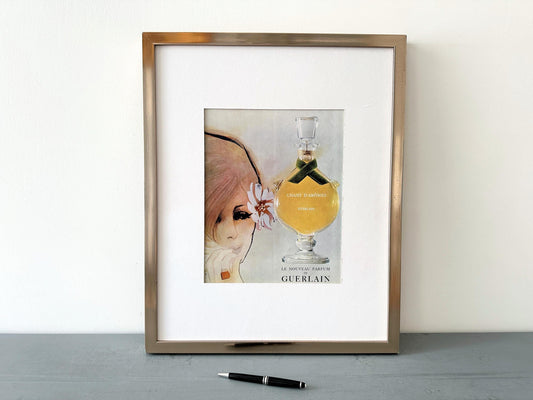 Original 1960s French Vintage Guerlain Perfume Ad Poster - Boheme Paris Woman Print