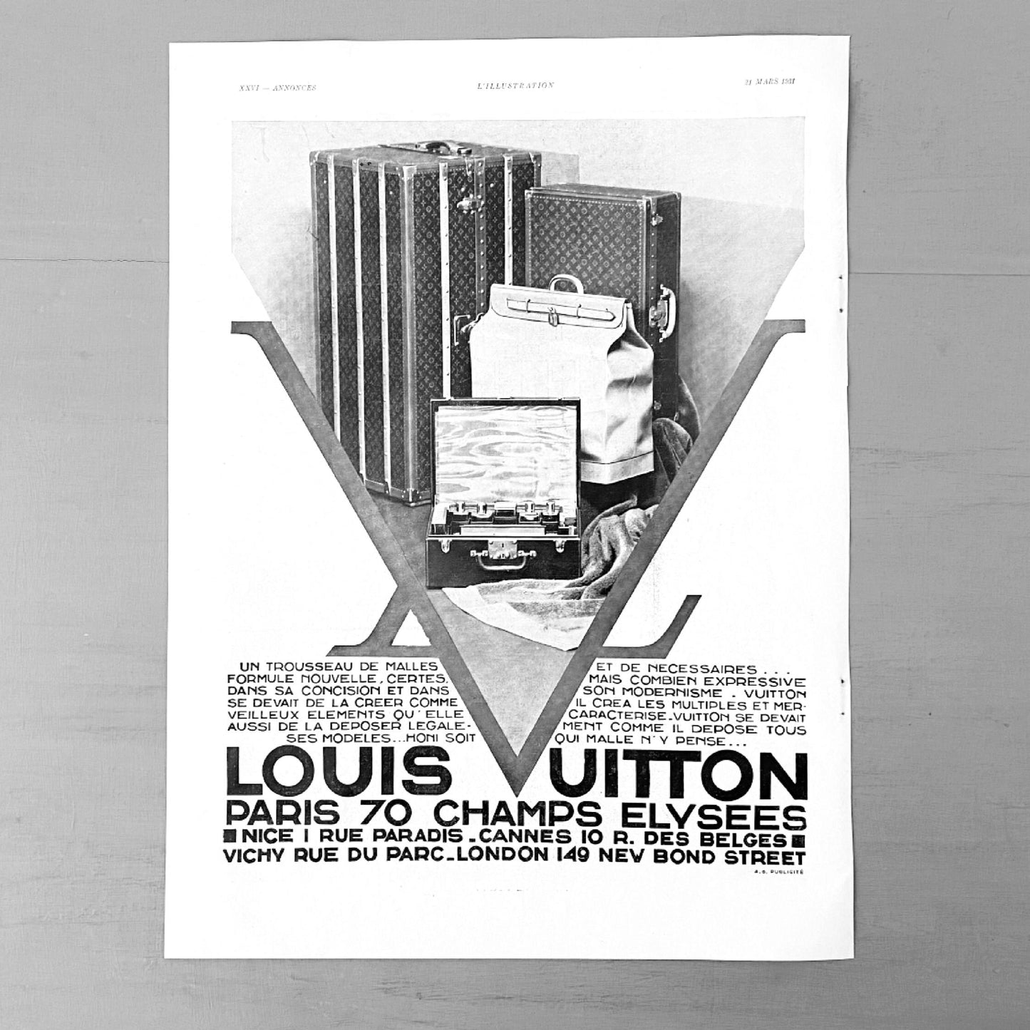 Authentic 1930s Louis Vuitton Advertisement Poster: Original Vintage French Magazine Art