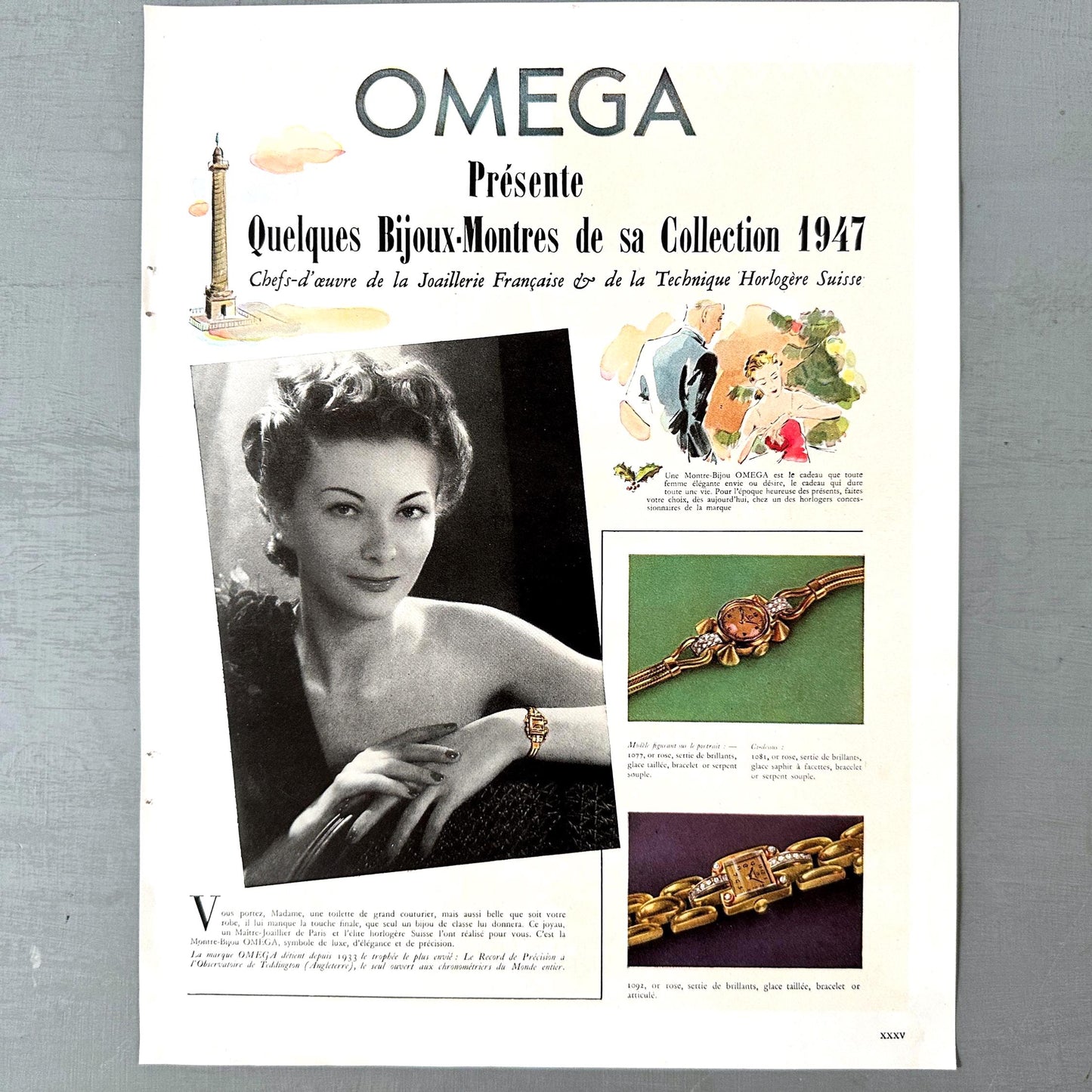 Vintage Omega Watch Ad Poster: 1940s French Magazine Print