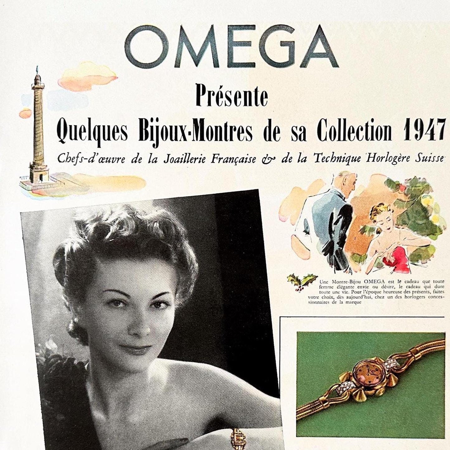 Vintage Omega Watch Ad Poster: 1940s French Magazine Print