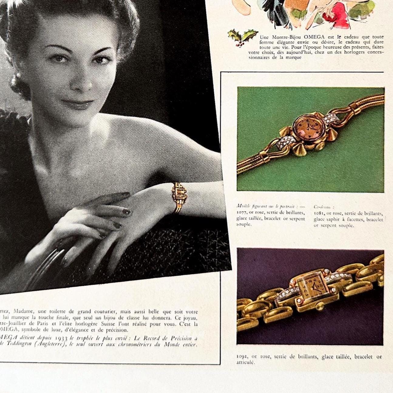 Vintage Omega Watch Ad Poster: 1940s French Magazine Print