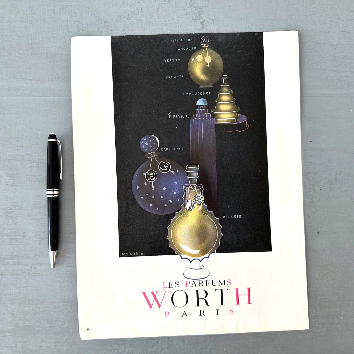 French Vintage Worth Perfume Ad Poster: Mid-Century Modern Wall Art
