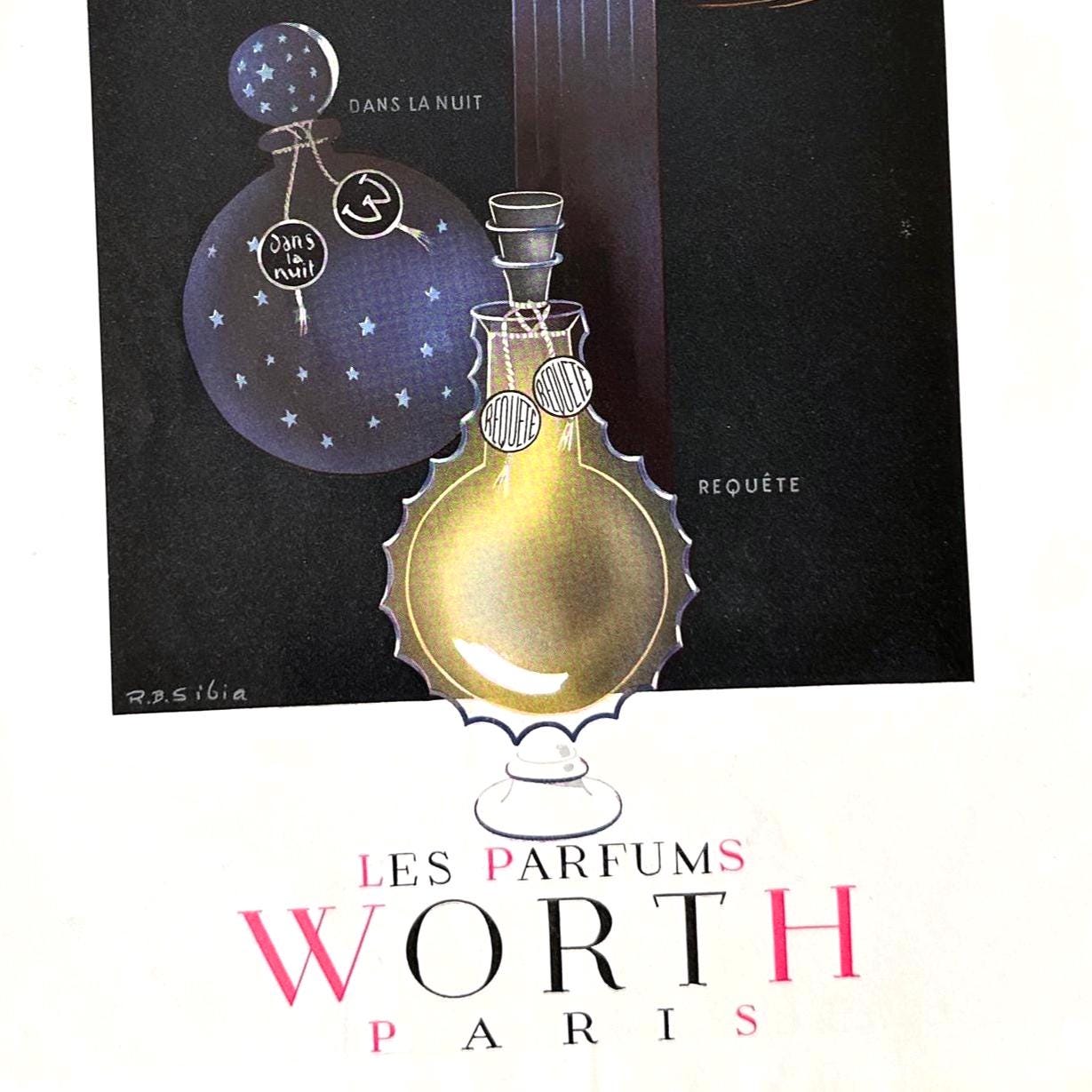 French Vintage Worth Perfume Ad Poster: Mid-Century Modern Wall Art