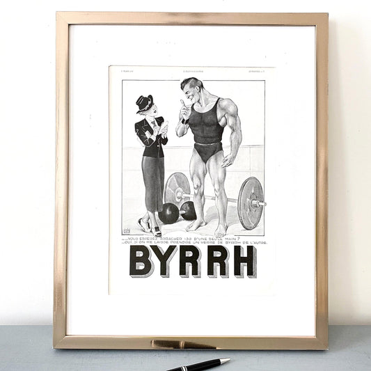 Vintage Byrrh Aperitif Print: French Bodybuilder Bar Decor