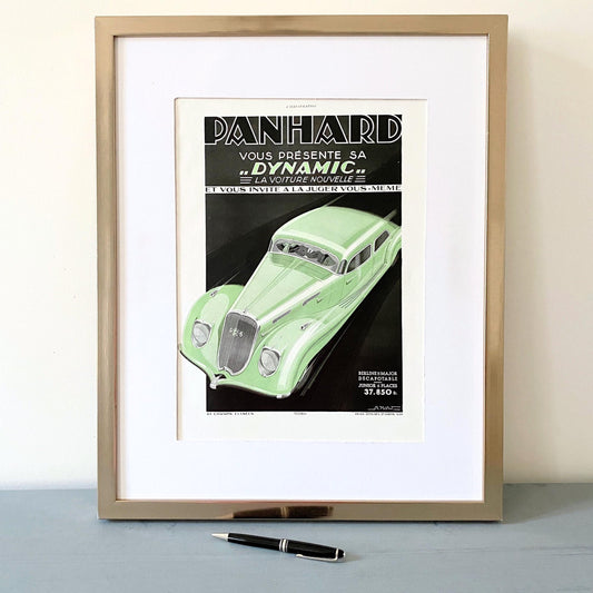 Rare Vintage Panhard Car Advertisement Poster, Rare Racing Automobile Garage Wall Art