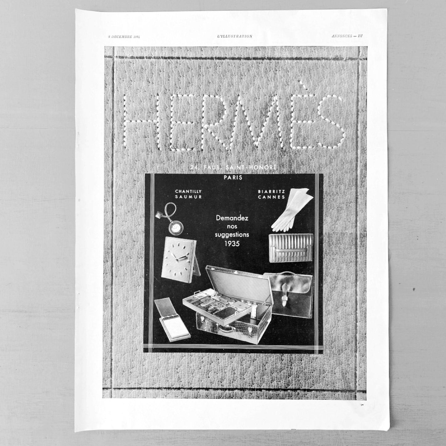 Authentic 1930s French Vintage Hermes Advertisement Print, French Fashion Travel Suitcase Wall Art Poster