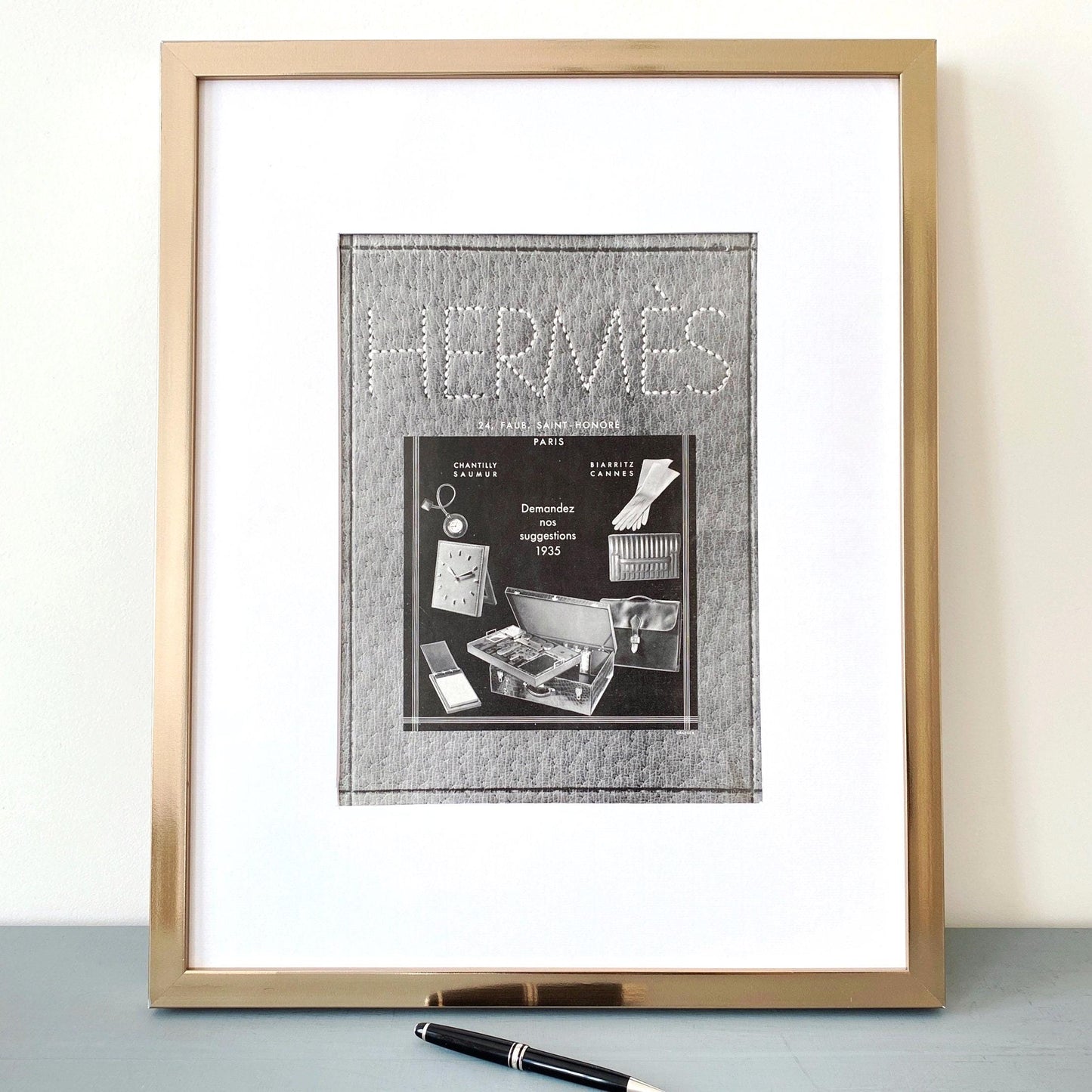 Authentic 1930s French Vintage Hermes Advertisement Print, French Fashion Travel Suitcase Wall Art Poster