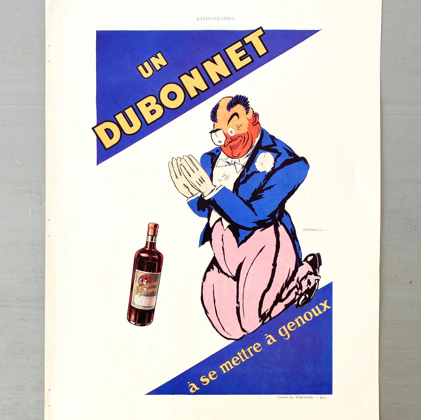 Authentic 1930s French Vintage Dubonnet Aperitif Funny Advertisement Poster signed Drancy